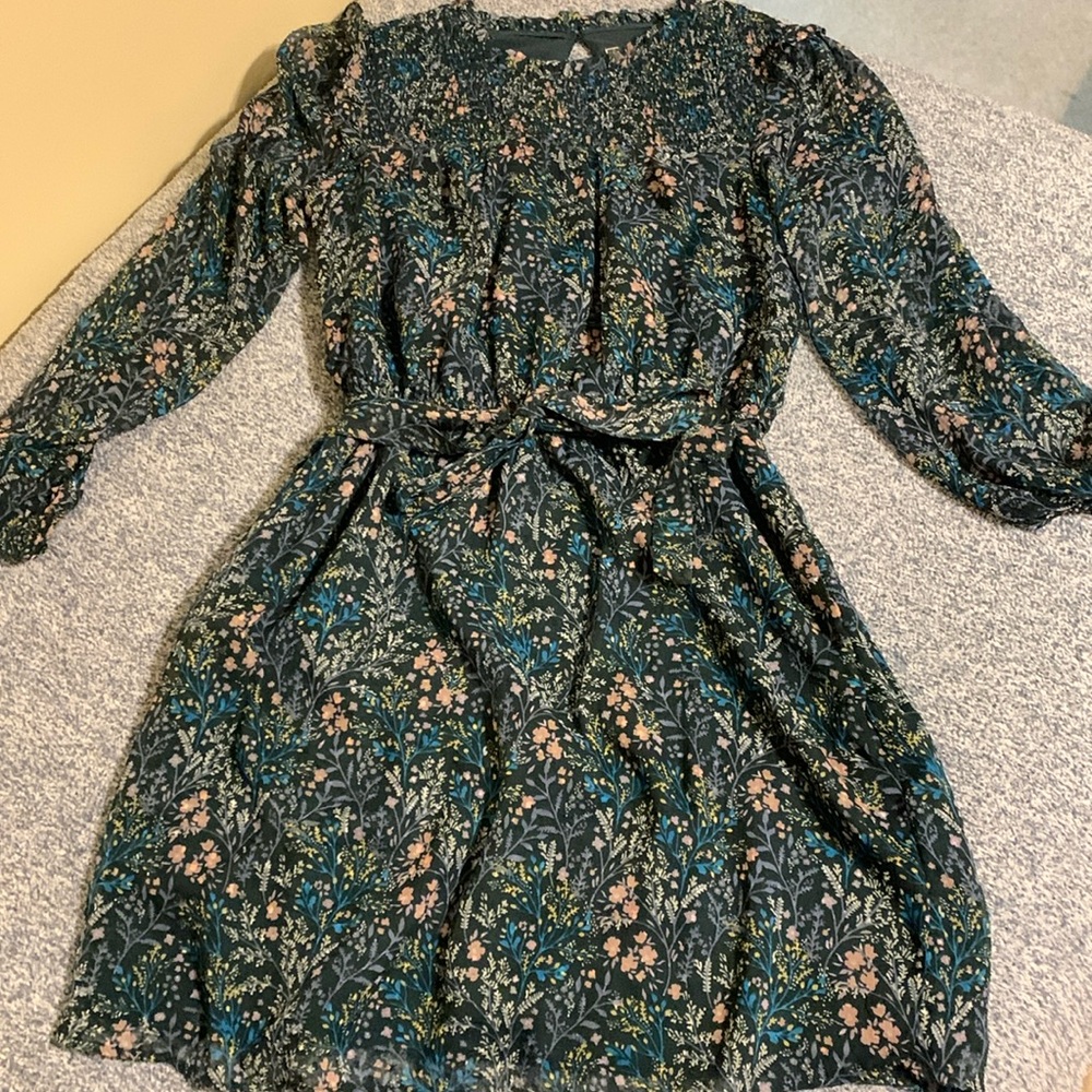 LOFT floral smocked flounce mini dress